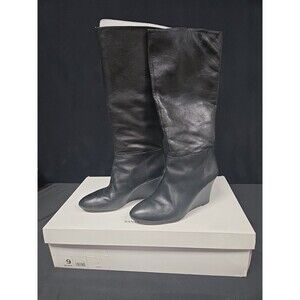 Banana Republic Black Leather Size 9 Knee High Tall Wedge Boots Shoes With Box